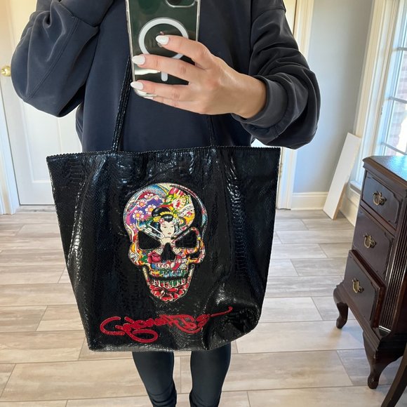 Y2K Vintage Vintage Ed Hardy Embossed Skull Tote Bag
